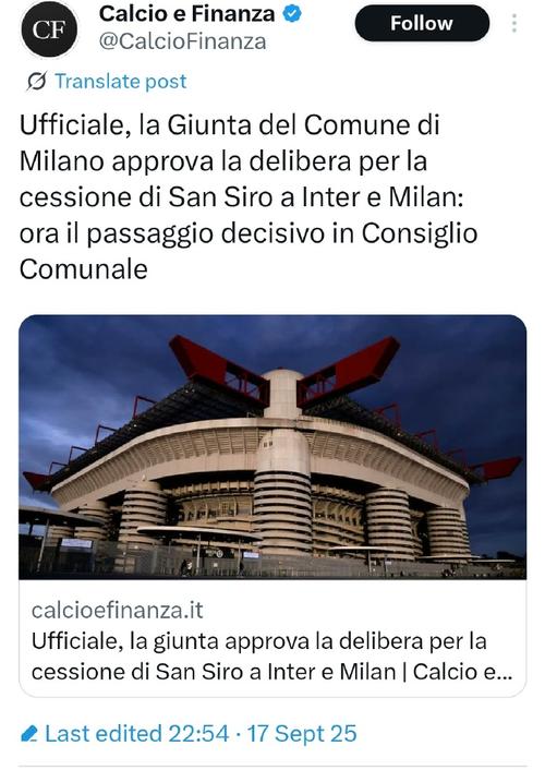 圣西罗出售事宜市议会进展：有24张稳票且有党派弃权，趋向于通过